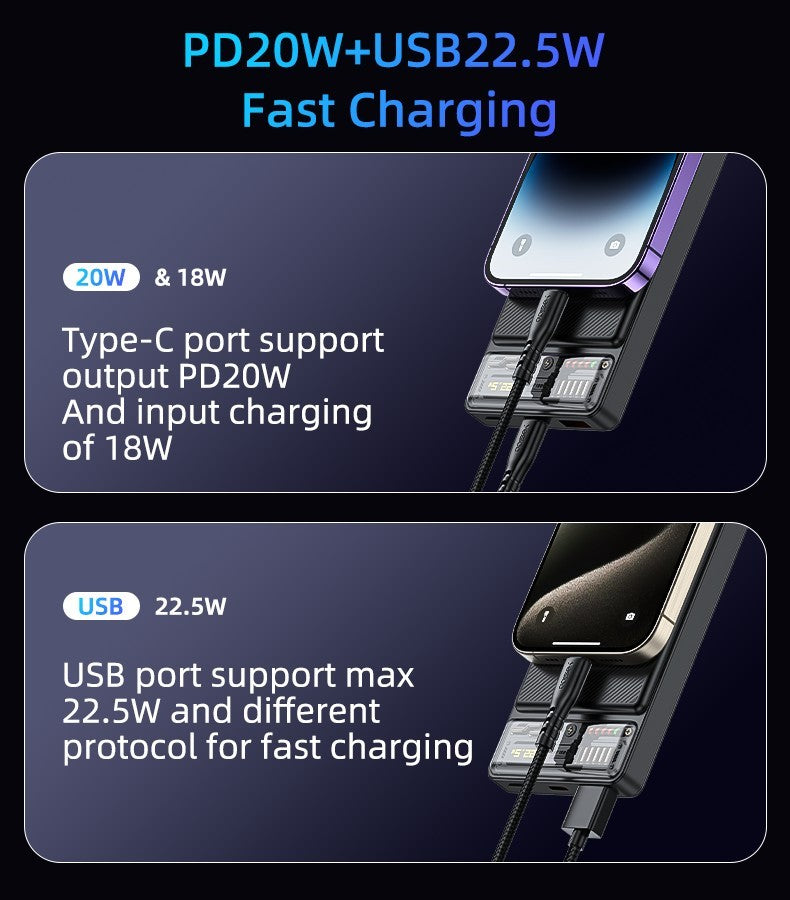 YesidoYP57 10000mAh 15W Magnetic Wireless Fast Charging Transparent Power Status Indicator Power Bank