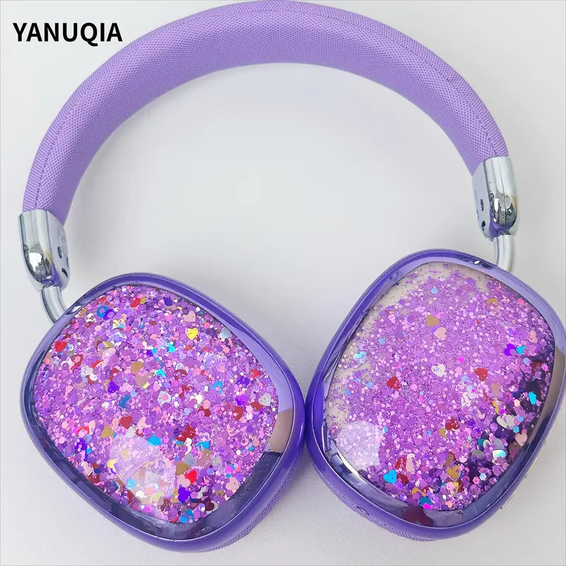 YanuQIA Foldable Wireless Headphones Features purple glitter filled ear cups