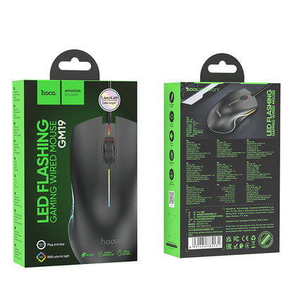 HOCO GM19 Gaming Luminous LED Wired Mouse (Black Color)