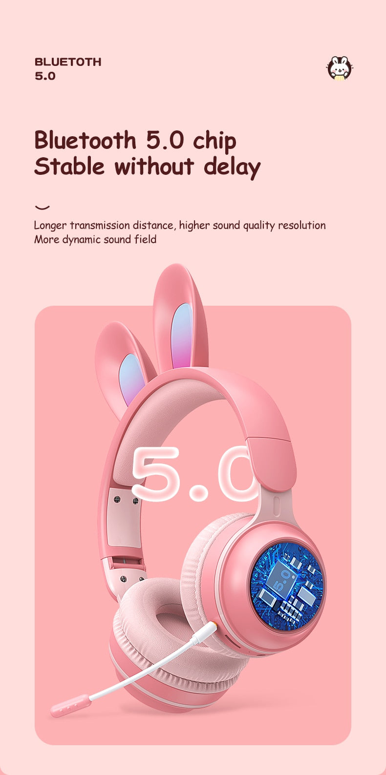Wireless Rabbit Luminous Extendable Wheat Headphones