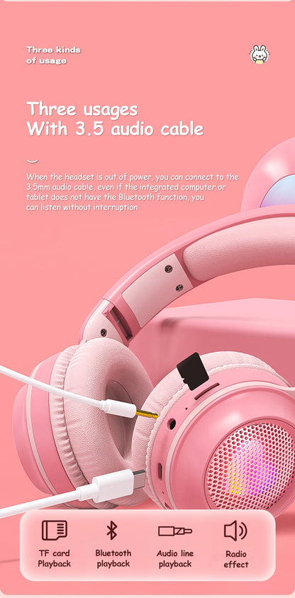 Wireless Rabbit Luminous Extendable Wheat Headphones