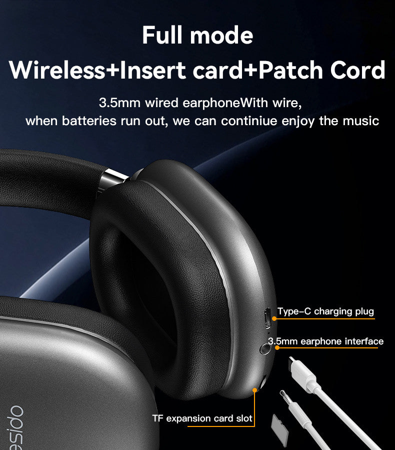 Yesido EP05 Wireless Bluetooth Headset, 32mm Driver, 20Hz-20kHz Frequency Range, Bluetooth 5.2 Connectivity, Noise Reduction Technology, Black