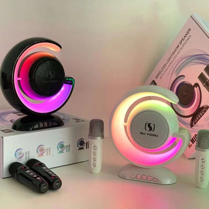 YS-110 Portable Karaoke Machine: Wireless Bluetooth Speakers, Dual Mic, Lighting Atmosphere, Mini Music Box for Home Singing, Parties, and Outdoor Events
