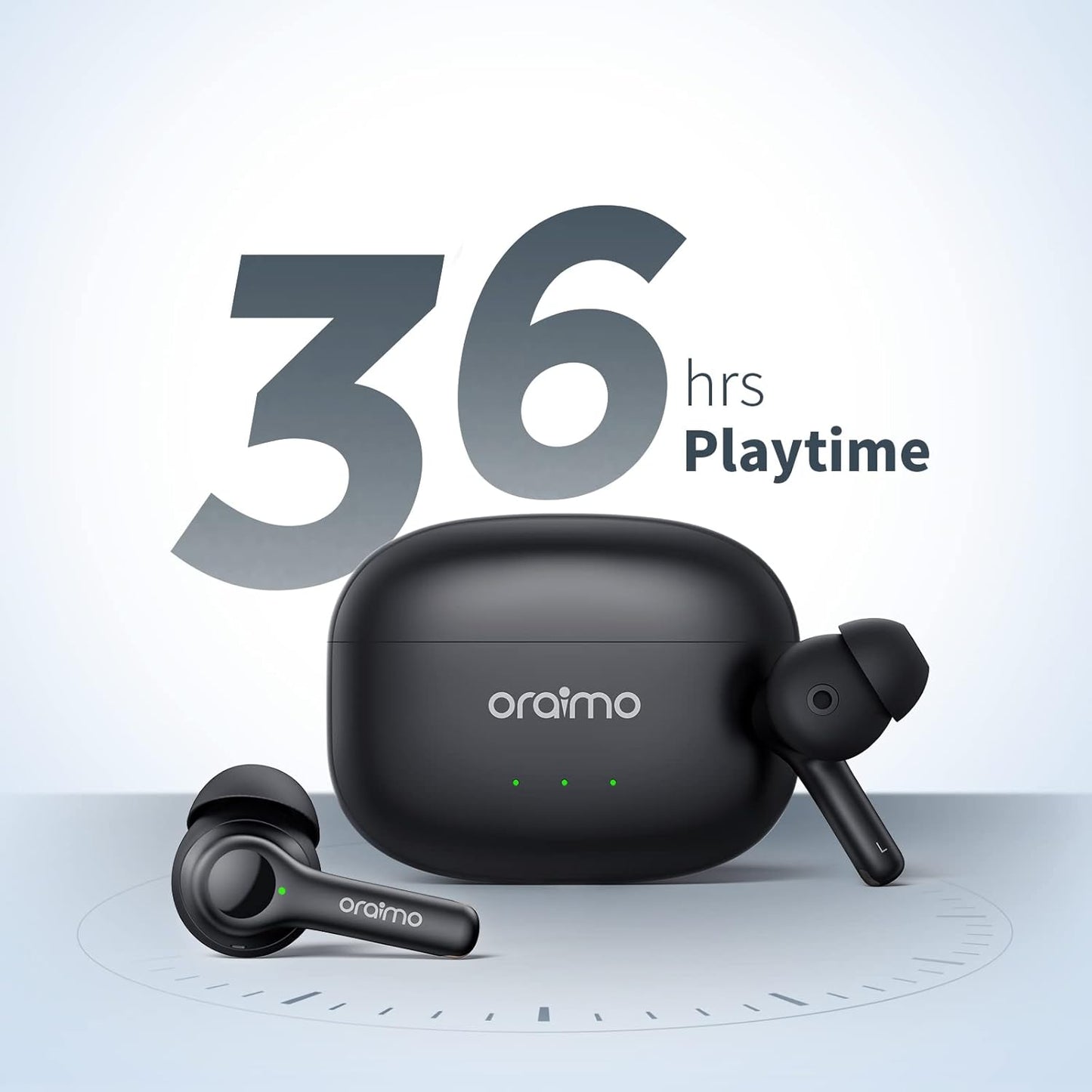Oraimo FreePods 3C True Wireless Earbuds Bluetooth Earphone with 4-Mic Call Noise Cancelling,36H Playtime Bluetooth Headphones in-Ear Earbuds with Stereo Bass,Waterproof for Sport (Black)
