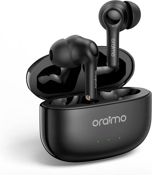 Oraimo FreePods 3C True Wireless Earbuds Bluetooth Earphone with 4-Mic Call Noise Cancelling,36H Playtime Bluetooth Headphones in-Ear Earbuds with Stereo Bass,Waterproof for Sport (Black)