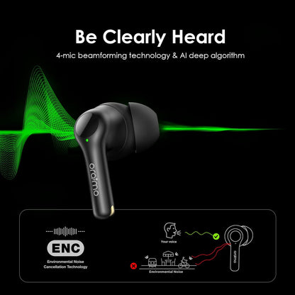 Oraimo FreePods 3C True Wireless Earbuds Bluetooth Earphone with 4-Mic Call Noise Cancelling,36H Playtime Bluetooth Headphones in-Ear Earbuds with Stereo Bass,Waterproof for Sport (Black)