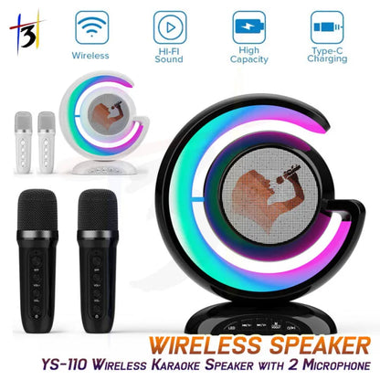 YS-110 Portable Karaoke Machine: Wireless Bluetooth Speakers, Dual Mic, Lighting Atmosphere, Mini Music Box for Home Singing, Parties, and Outdoor Events