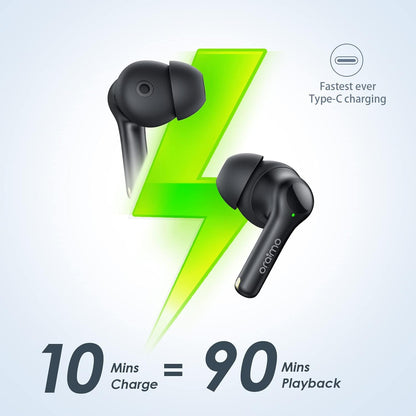 Oraimo FreePods 3C True Wireless Earbuds Bluetooth Earphone with 4-Mic Call Noise Cancelling,36H Playtime Bluetooth Headphones in-Ear Earbuds with Stereo Bass,Waterproof for Sport (Black)