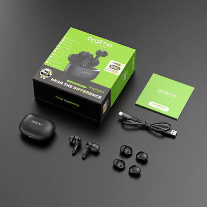 Oraimo FreePods 3C True Wireless Earbuds Bluetooth Earphone with 4-Mic Call Noise Cancelling,36H Playtime Bluetooth Headphones in-Ear Earbuds with Stereo Bass,Waterproof for Sport (Black)