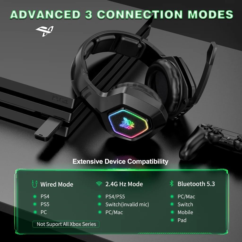 ONIKUMA B100 2.4G Wireless/Bluetooth-compatible 5.3/Wired Over-Ear Headset RGB Light E-Sports Gaming Headphone