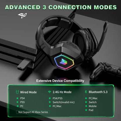 ONIKUMA B100 2.4G Wireless/Bluetooth-compatible 5.3/Wired Over-Ear Headset RGB Light E-Sports Gaming Headphone