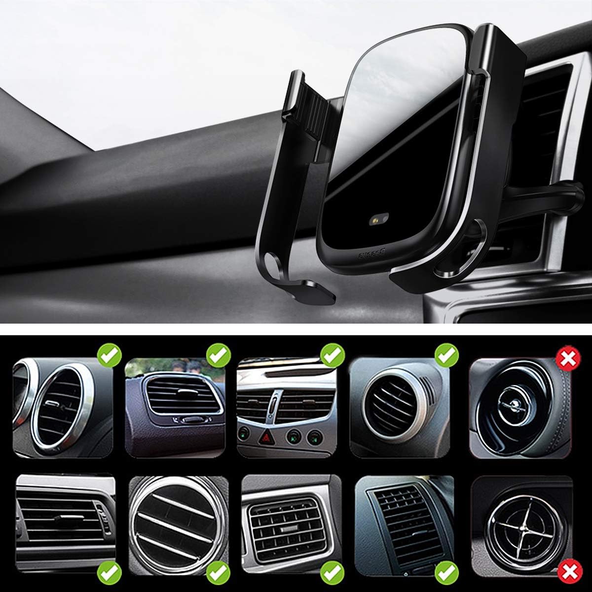 Baseus Wireless Car Charger Mount, Automatic Clamping Gravity Sensor Car Phone Mount