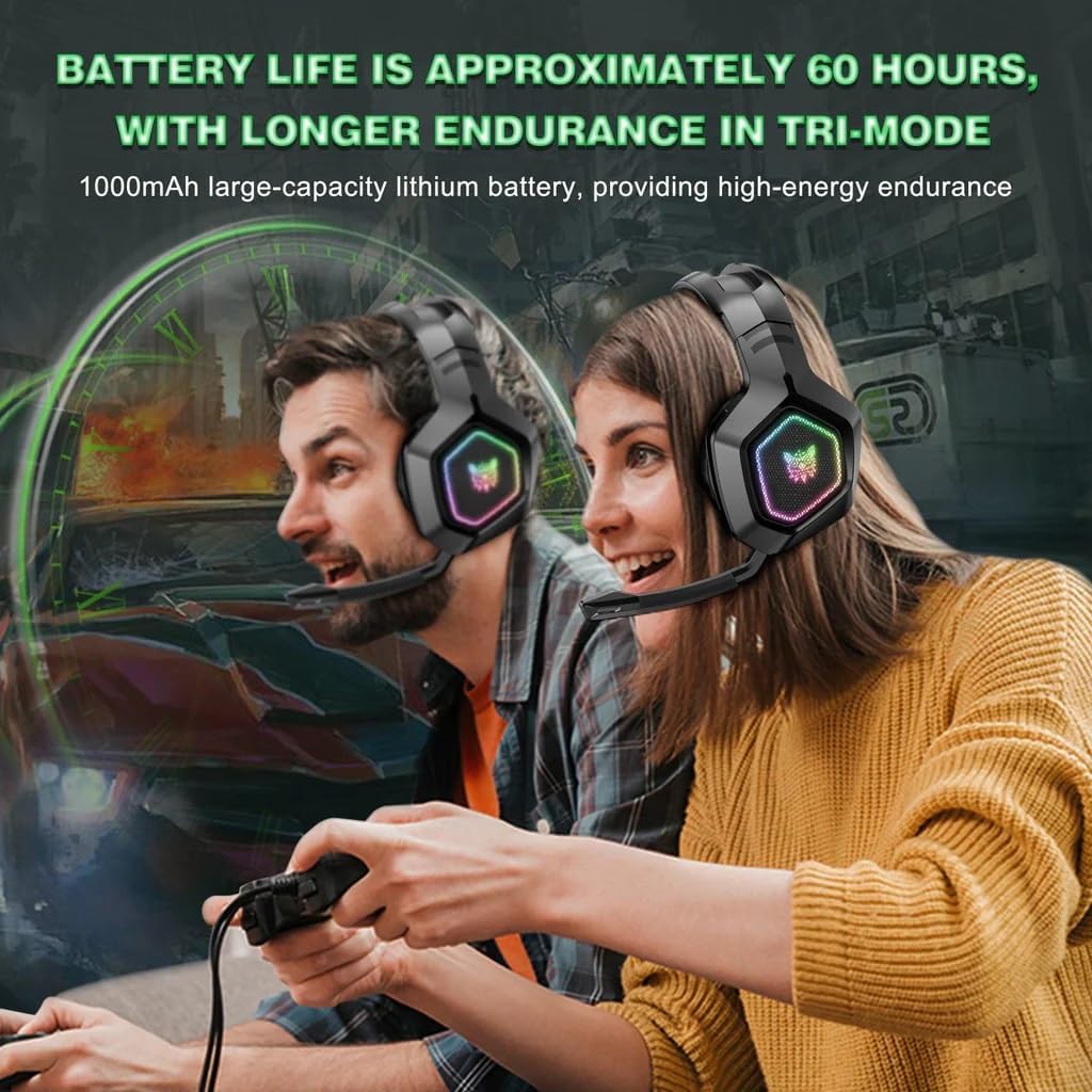 ONIKUMA B100 2.4G Wireless/Bluetooth-compatible 5.3/Wired Over-Ear Headset RGB Light E-Sports Gaming Headphone