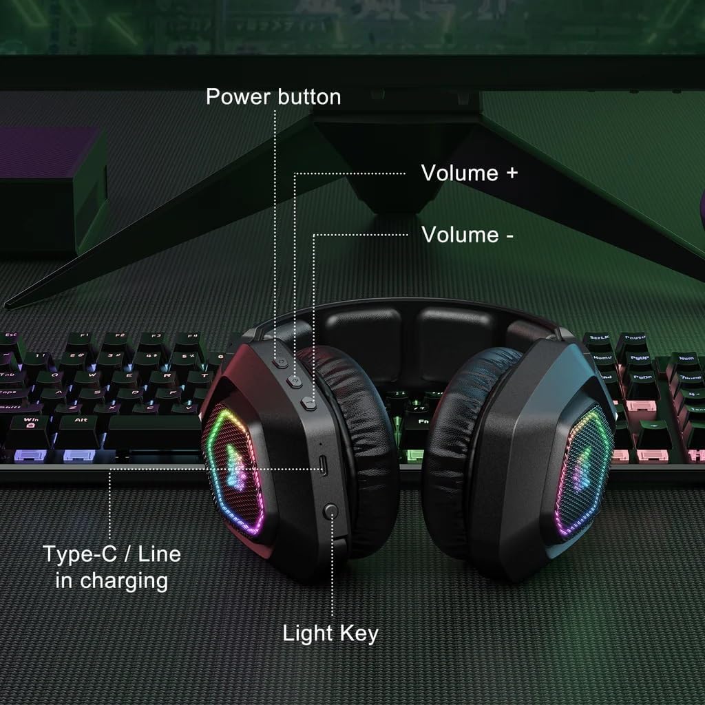 ONIKUMA B100 2.4G Wireless/Bluetooth-compatible 5.3/Wired Over-Ear Headset RGB Light E-Sports Gaming Headphone