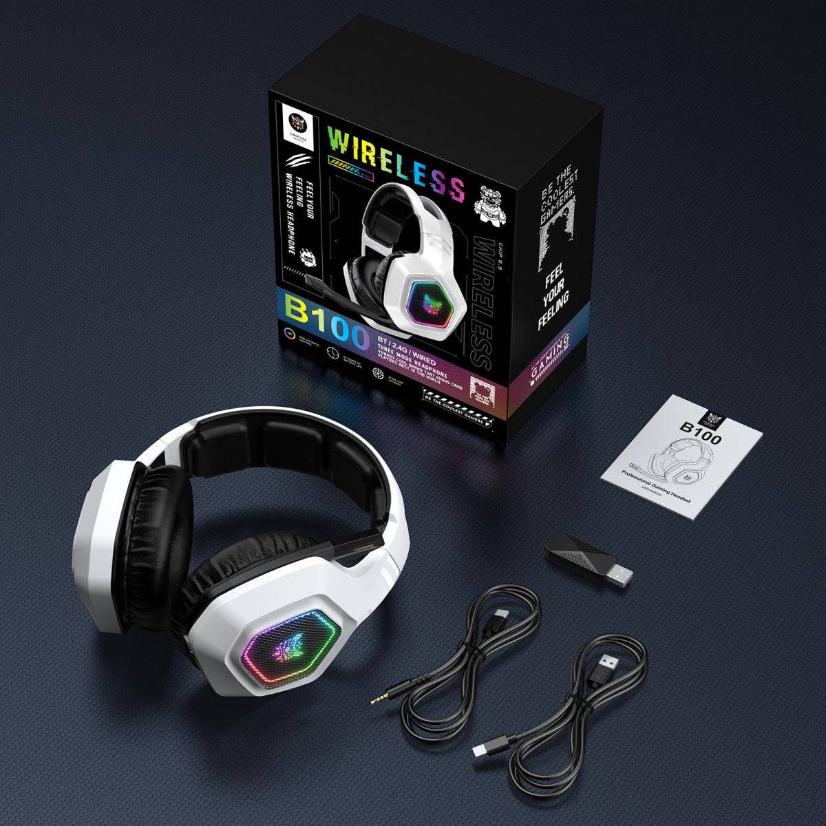 ONIKUMA B100 2.4G Wireless/Bluetooth-compatible 5.3/Wired Over-Ear Headset RGB Light E-Sports Gaming Headphone