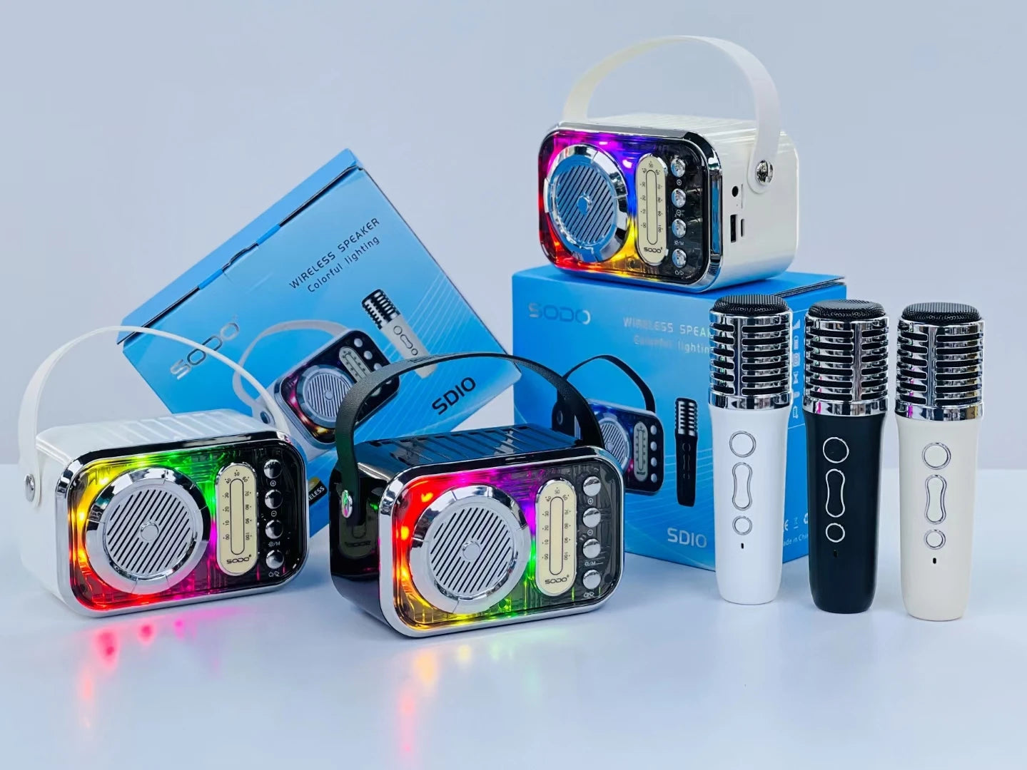 SODO SD10 Wireless Karaoke Speaker Kits Outdoor Portable Home Karaoke Bluetooth Fashion color lights Microphone Sound Syste