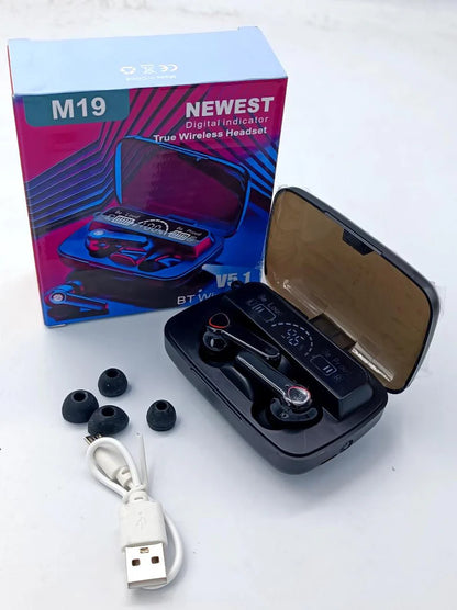 Bluetooth Headset - M19 TWS - Noise Cancelling - Waterproof - Works on All Phones - In Ear - Black
