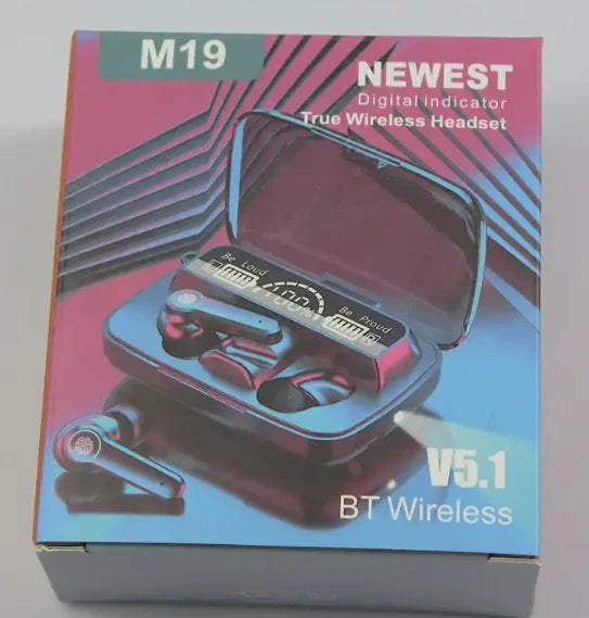 Bluetooth Headset - M19 TWS - Noise Cancelling - Waterproof - Works on All Phones - In Ear - Black