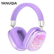 YanuQIA Foldable Wireless Headphones Features purple glitter filled ear cups