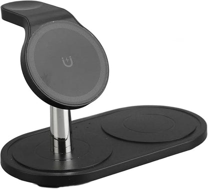 Wireless Charger Stand for Smart Devices, 3 in 1 Fast Wireless Charging Station for Smart Watch Earbuds Phone, Adjustable Magnetic Charging Pad for Desktop and Car
