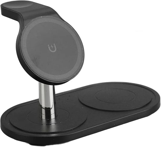 Wireless Charger Stand for Smart Devices, 3 in 1 Fast Wireless Charging Station for Smart Watch Earbuds Phone, Adjustable Magnetic Charging Pad for Desktop and Car