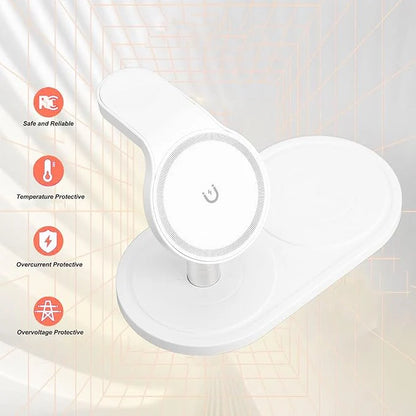 Wireless Charger Stand for Smart Devices, 3 in 1 Fast Wireless Charging Station for Smart Watch Earbuds Phone, Adjustable Magnetic Charging Pad for Desktop and Car