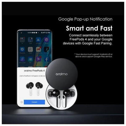 Oraimo FreePods 4 True Wireless Earphones with ANC, Dynamic 10mm Driver with High Bass, Bluetooth V5.2, Up to 7 Hours Playback, 10M Wireless Range, Type-C Charging, Black-White