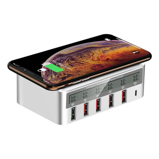 QC30 Fast Charge 6USB Charger Led Adapter Desktop 50W Smart 6-port Type-C Charger
