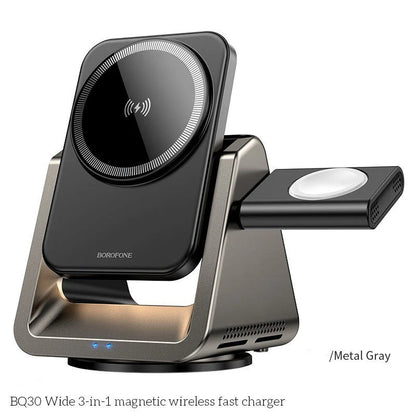 Borofone BQ30 Wide 3-in-1 Magnetic Wireless Fast Charger.