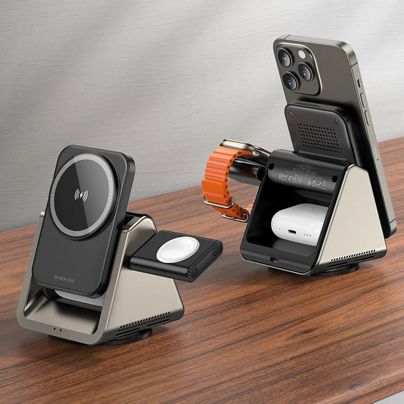 Borofone BQ30 Wide 3-in-1 Magnetic Wireless Fast Charger.